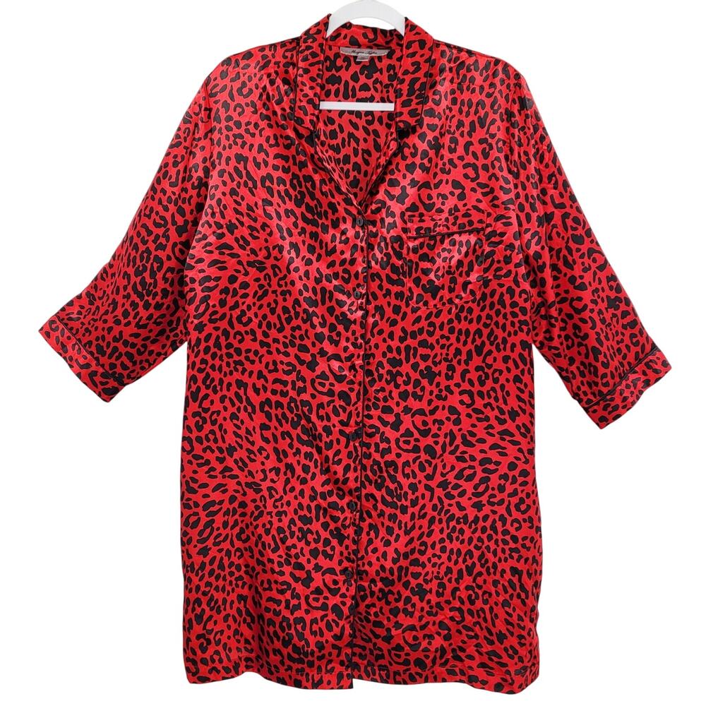Morgan Taylor Intimates Red Animal Print Satin Oversized Lounge Shirt Women’s XL